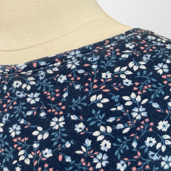 Laura Scott Woman Size 1X Top Shirt Blue Pink Floral Short Sleeve Stretch - Picture 2 of 8
